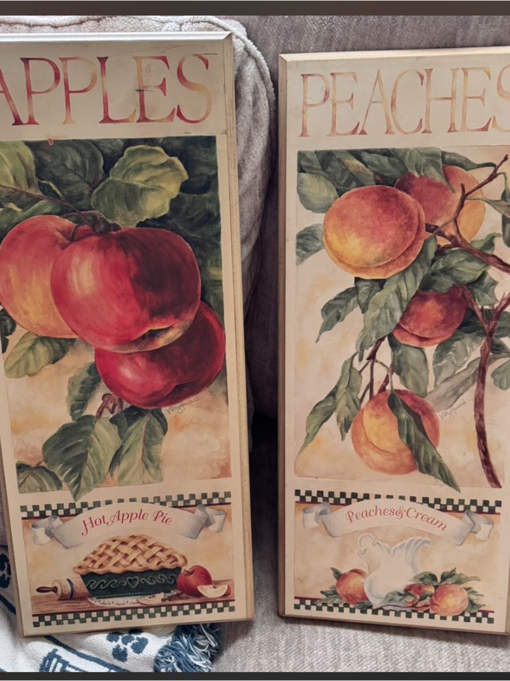 Two Vintage Vicky Howard Fruit Themed Wooden Pictures/Plaques